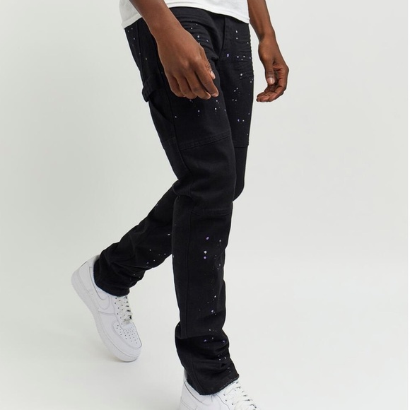 Reason Designer Paint Splatter Black Mens Jeans
